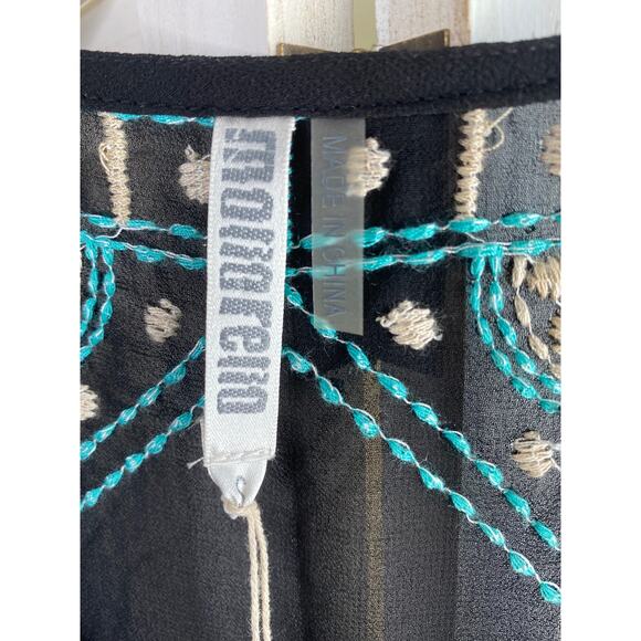 Monoreno black and blue embroidered boho sheer blouse - Picture 9 of 9